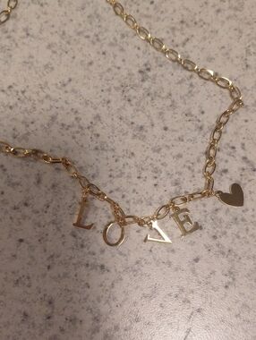 Gold 'LOVE' Charm Necklace with Heart Pendant - Women Jewelry